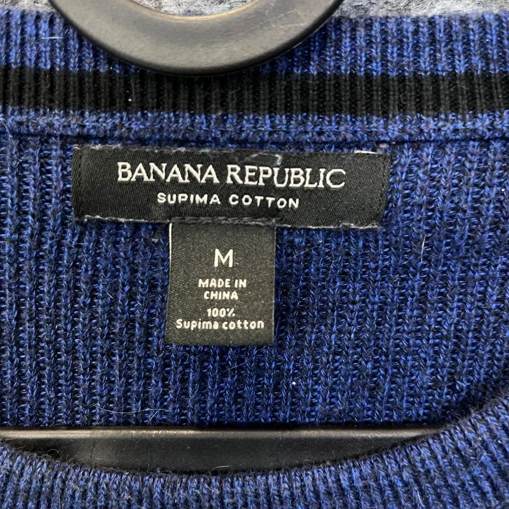 Banana Republic Supima Cotton Sweater Men's Blue Ribbed Knit Pullover - Medium